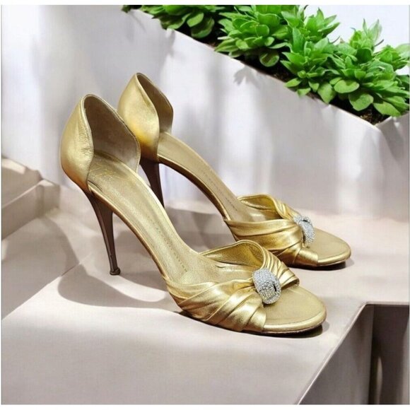Giuseppe Zanotti Gold Peep Toe Pumps Size EU 39.5/US 9 - Picture 13 of 15